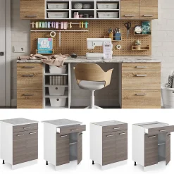 Vicco Meuble bas universel Gris 60cm avec tiroirs, sans PT