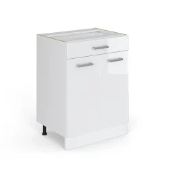 Vicco Meuble bas universel Blanc Haute brillance 60cm avec tiroirs, sans PT