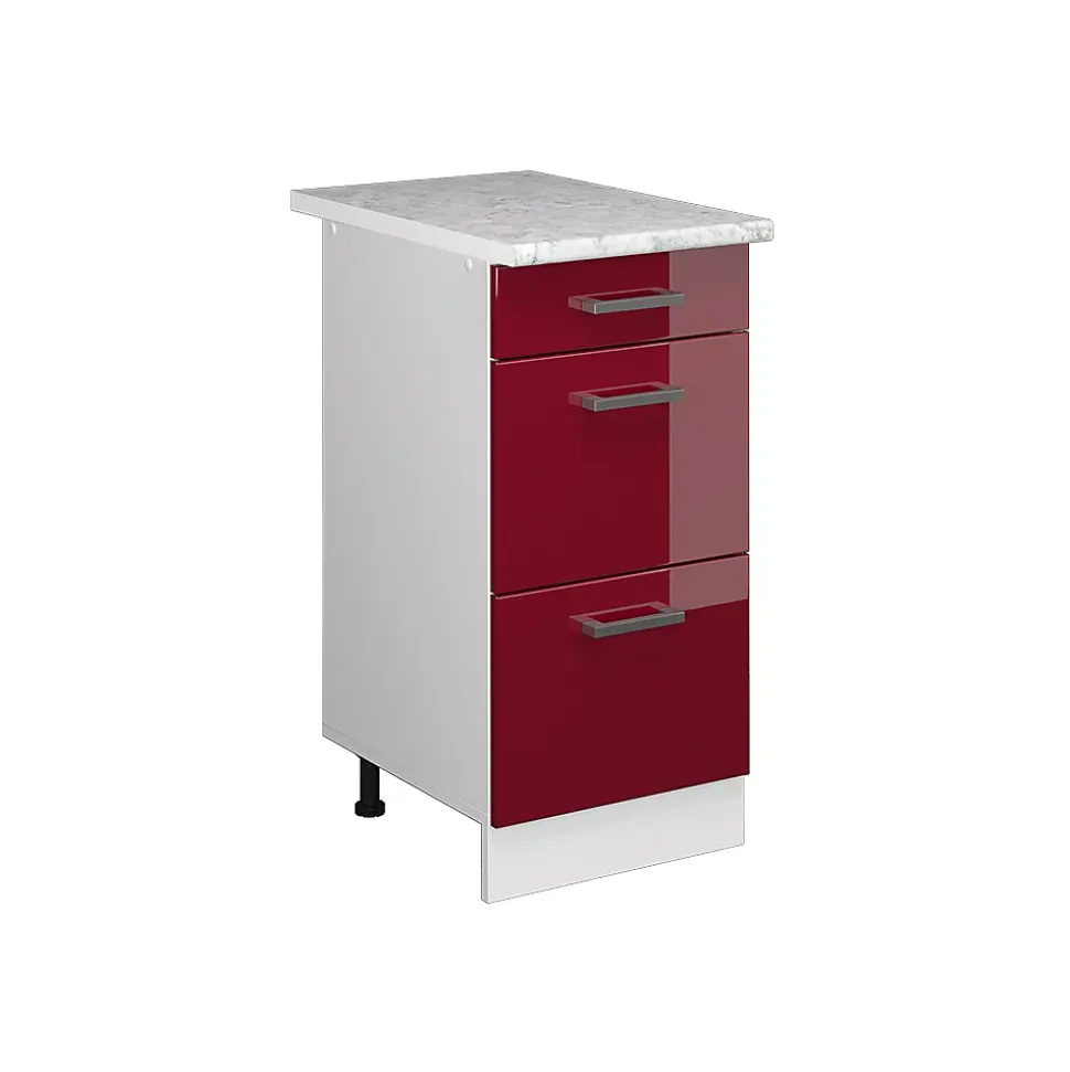 Vicco Meuble bas universel Rouge bordeaux Haute brillance 40cm avec tiroirs