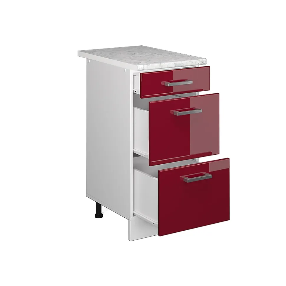 Vicco Meuble bas universel Rouge bordeaux Haute brillance 40cm avec tiroirs