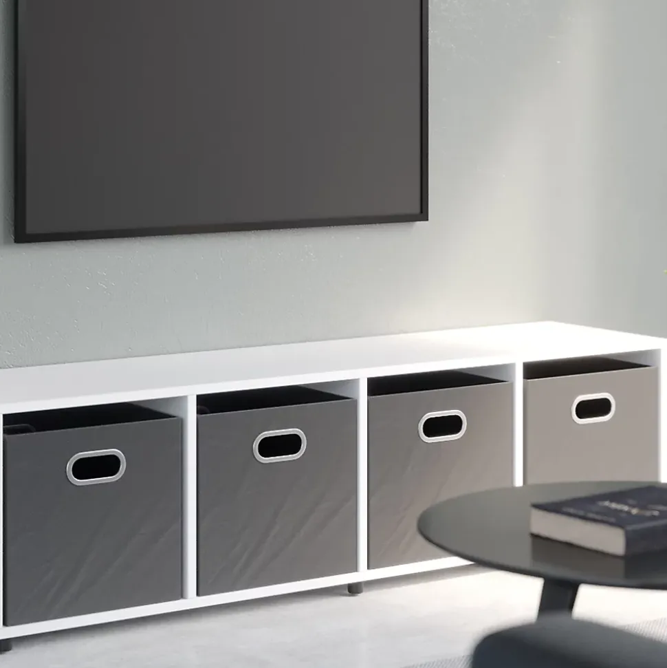 Vicco Meuble de rangement cube Blanc 142.5x36.2cm avec 2 boîtes pliantes