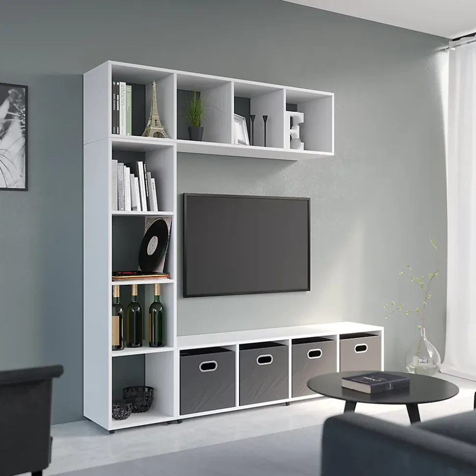 Vicco Meuble de rangement cube Blanc 142.5x36.2cm avec 2 boîtes pliantes