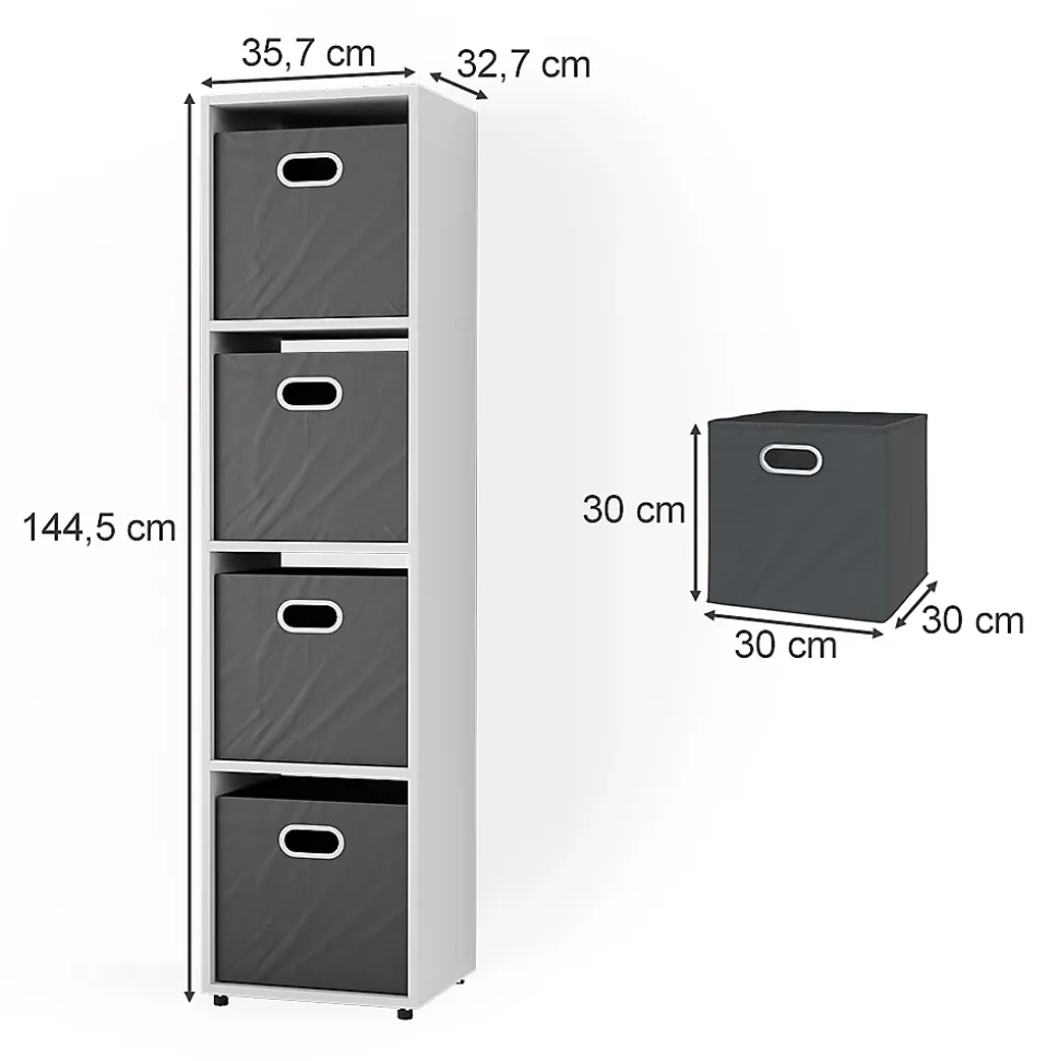 Vicco Meuble de rangement cube Blanc 142.5x36.2cm avec 2 boîtes pliantes