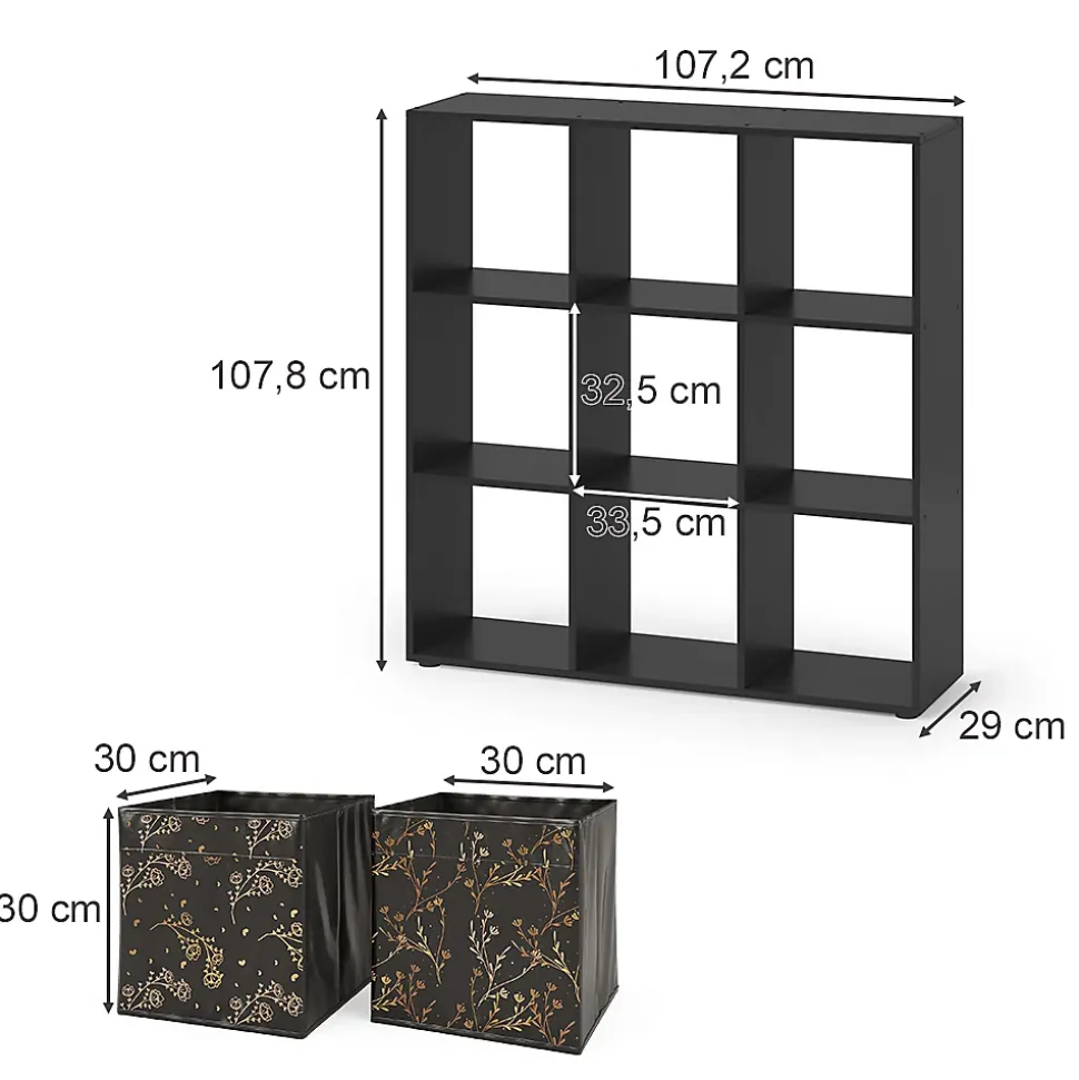 Vicco Meuble de rangement cube Noir 104x108cm avec 4 boxes pliants opt.2