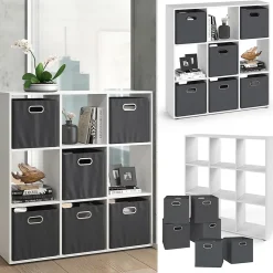 Vicco Meuble de rangement cube Blanc 104x108cm avec 6 boîtes pliantes
