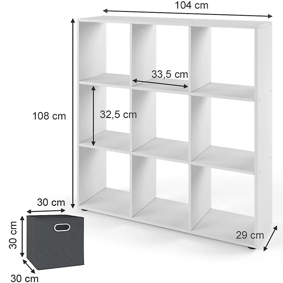 Vicco Meuble de rangement cube Blanc 104x108cm avec 6 boîtes pliantes