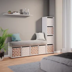 Vicco Meuble de rangement Blanc 142.5x36.2cm avec 2 boxes pliants opt.1
