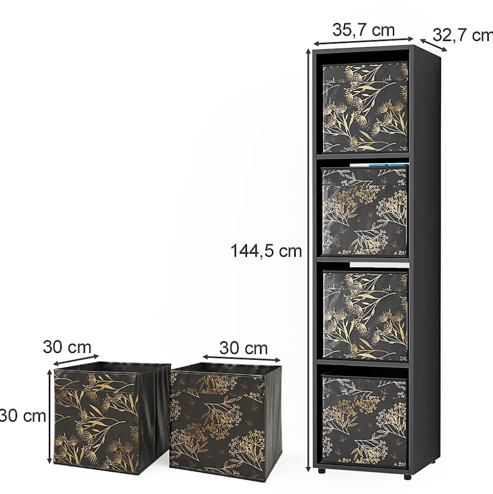 Vicco Meuble de rangement Noir 142.5x36.2cm avec 2 boxes pliants opt.1