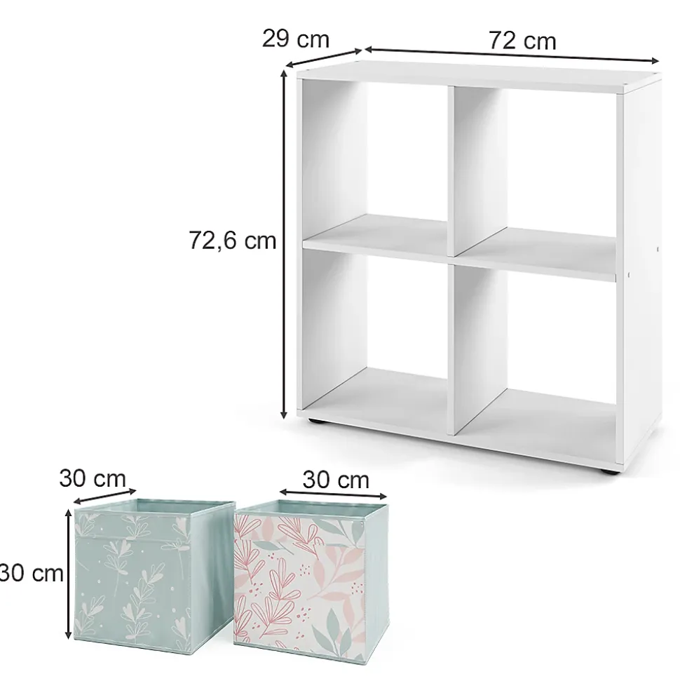 Vicco Meuble de rangement cube Blanc 72.6x72cm avec 4 boîtes pliantes opt.1