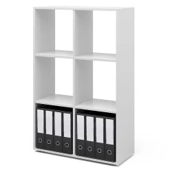 Vicco Meuble de rangement cube Blanc 72x107.8cm avec 2 boxes pliants