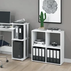 Vicco Meuble de rangement cube Blanc 72.6x72cm avec 2 boxes pliants