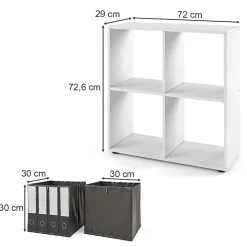 Vicco Meuble de rangement cube Blanc 72.6x72cm avec 2 boxes pliants