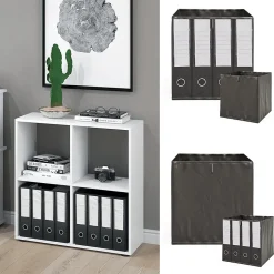 Vicco Meuble de rangement cube Blanc 72.6x72cm avec 2 boxes pliants