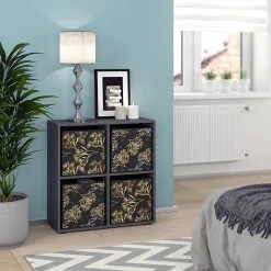 Vicco Meuble de rangement cube Noir 72.6x72cm avec 4 boîtes pliantes opt.1