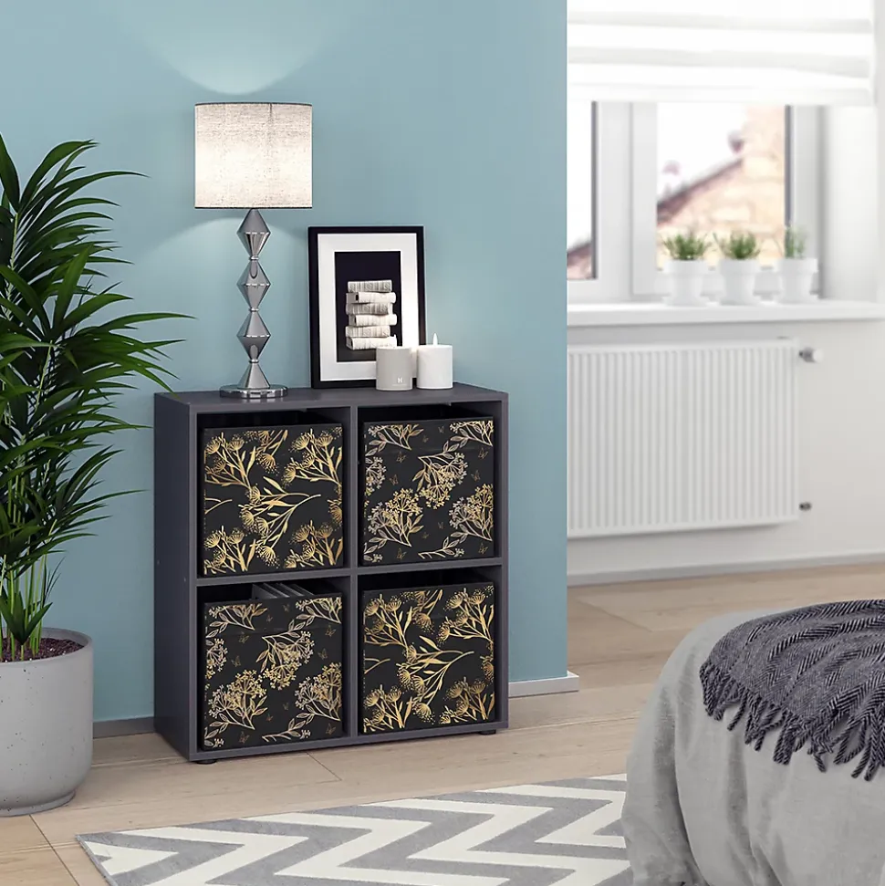 Vicco Meuble de rangement cube Noir 72.6x72cm avec 4 boîtes pliantes opt.1