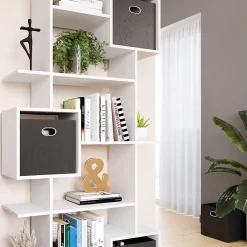 Vicco Meuble de rangement cube Blanc 92x187.7cm avec 2 boîtes pliantes