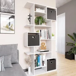 Vicco Meuble de rangement cube Blanc 92x187.7cm avec 2 boîtes pliantes