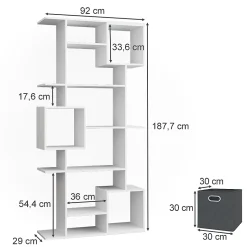 Vicco Meuble de rangement cube Blanc 92x187.7cm avec 2 boîtes pliantes