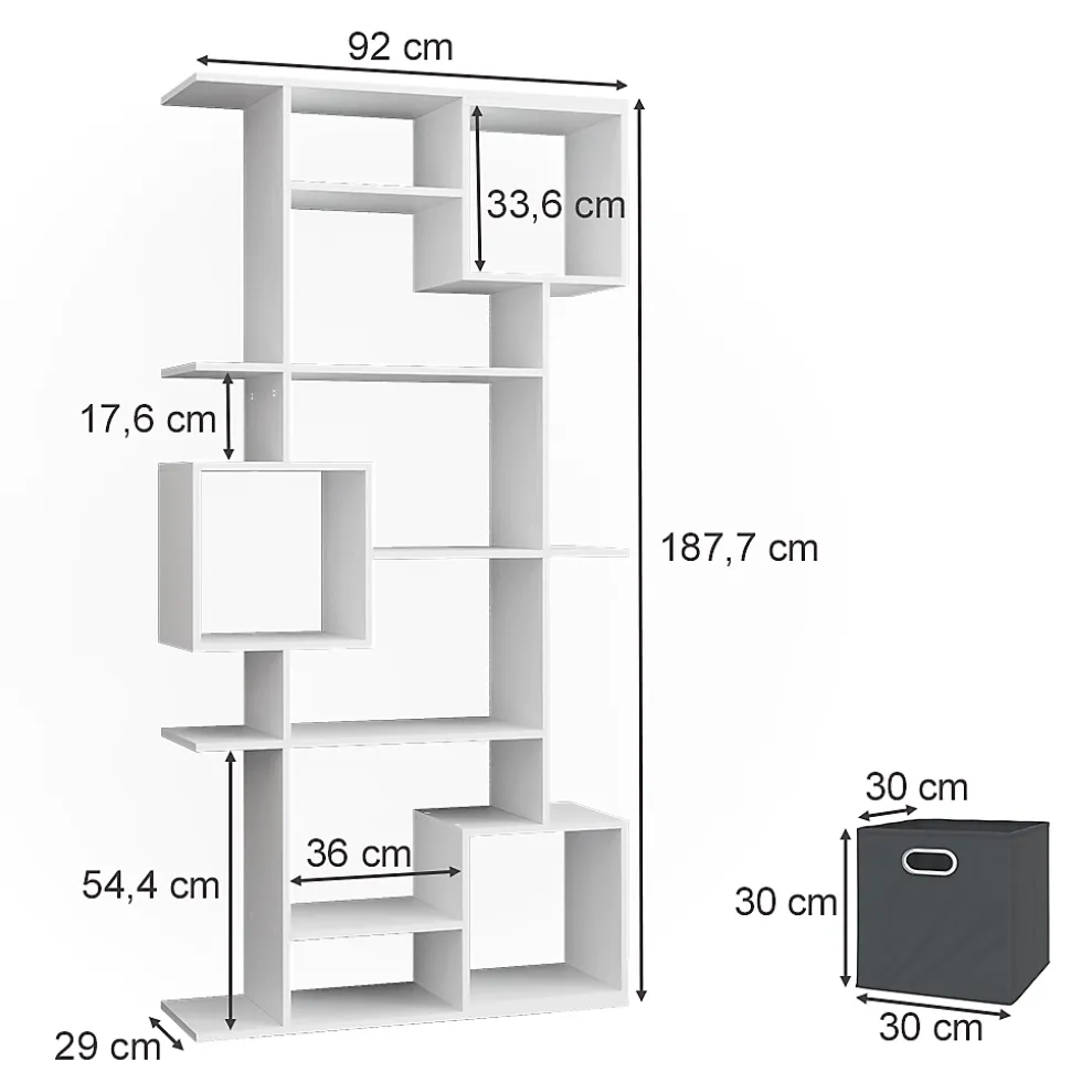 Vicco Meuble de rangement cube Blanc 92x187.7cm avec 2 boîtes pliantes