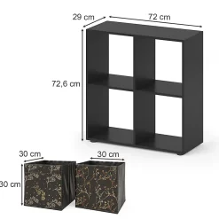 Vicco Meuble de rangement cube Noir 72.6x72cm avec 4 boxes pliants opt.2