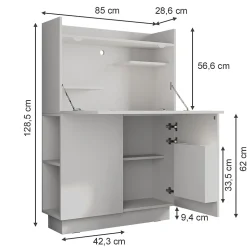 Vicco Secrétaire bureau Blanc 85x27cm