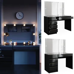 Vicco set de maquillage noir/or 55cm avec éclairage LED