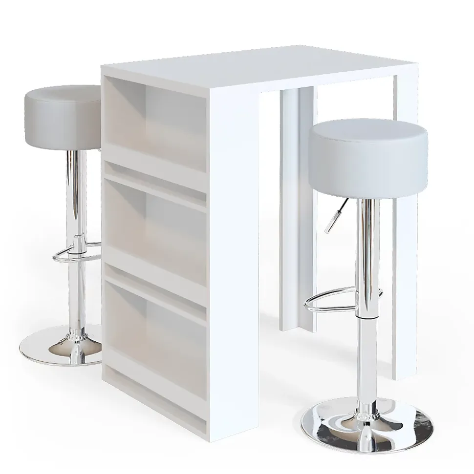 Vicco Set de table de bar Blanc 57x80cm avec 2 tabourets de bar