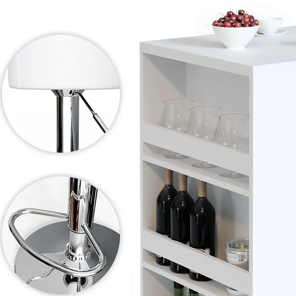 Vicco Set de table de bar Blanc 57x80cm avec 2 tabourets de bar