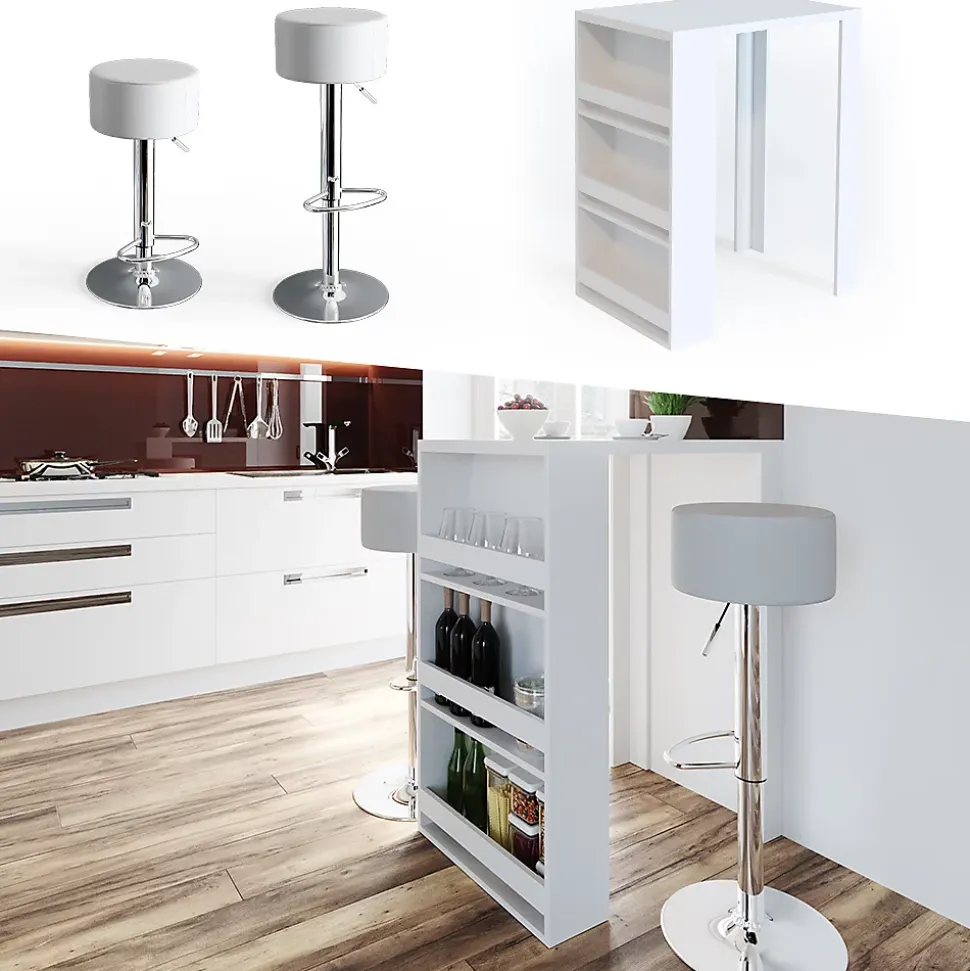 Vicco Set de table de bar Blanc 57x80cm avec 2 tabourets de bar