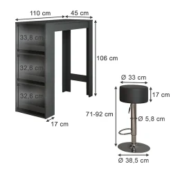 Vicco Set de table de bar Anthracite 45x110cm avec 2 tabourets de bar