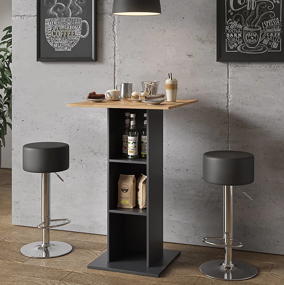Vicco Set de table de bar Anthracite 70x70cm avec 2 tabourets de bar