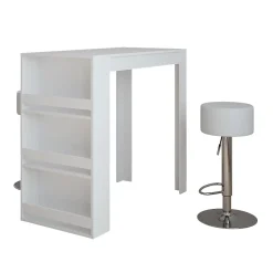 Vicco Set de table de bar Blanc 57x117cm avec 2 tabourets de bar