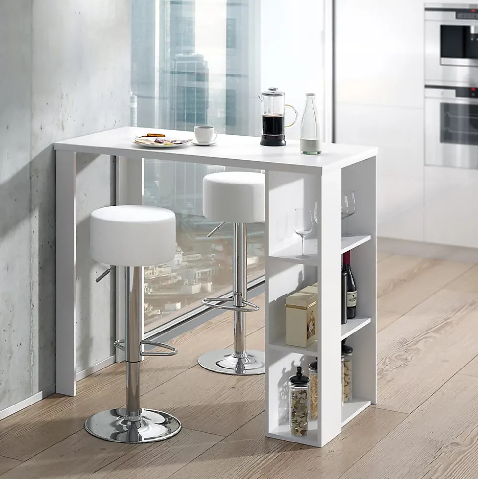 Vicco Set de table de bar Blanc 120x60cm avec 2 tabourets de bar