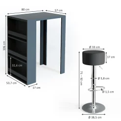 Vicco Set de table de bar Anthracite 57x80cm avec 2 tabourets de bar