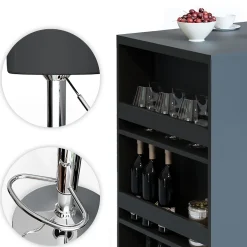 Vicco Set de table de bar Anthracite 57x80cm avec 2 tabourets de bar
