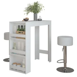 Vicco Set de table de bar Blanc 45x110cm avec 2 tabourets de bar