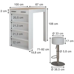 Vicco Set de table de bar Blanc/Sonoma 67x100cm avec 2 tabourets de bar