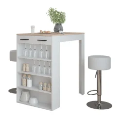 Vicco Set de table de bar Blanc/Sonoma 67x100cm avec 2 tabourets de bar