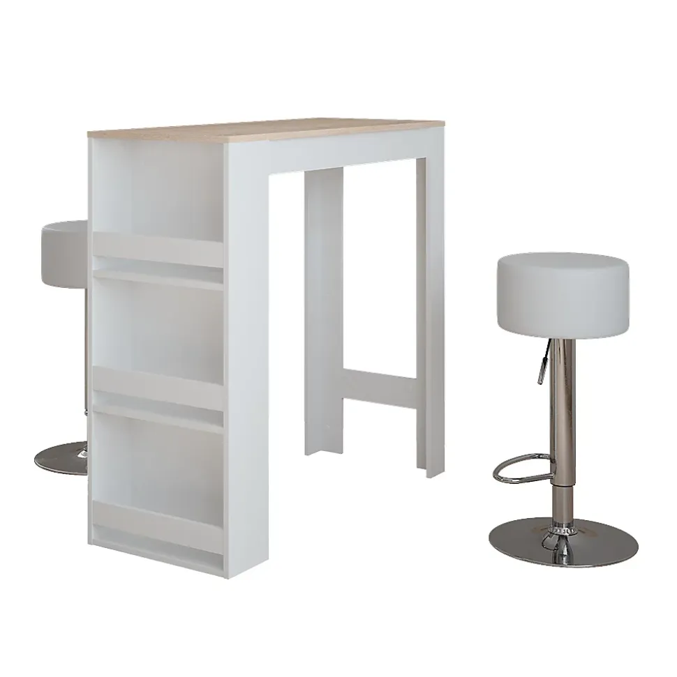Vicco Set de table de bar Blanc/Sonoma 45x110cm avec 2 tabourets de bar