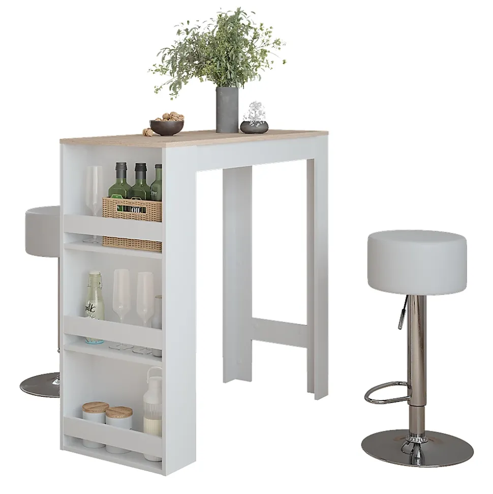 Vicco Set de table de bar Blanc/Sonoma 45x110cm avec 2 tabourets de bar