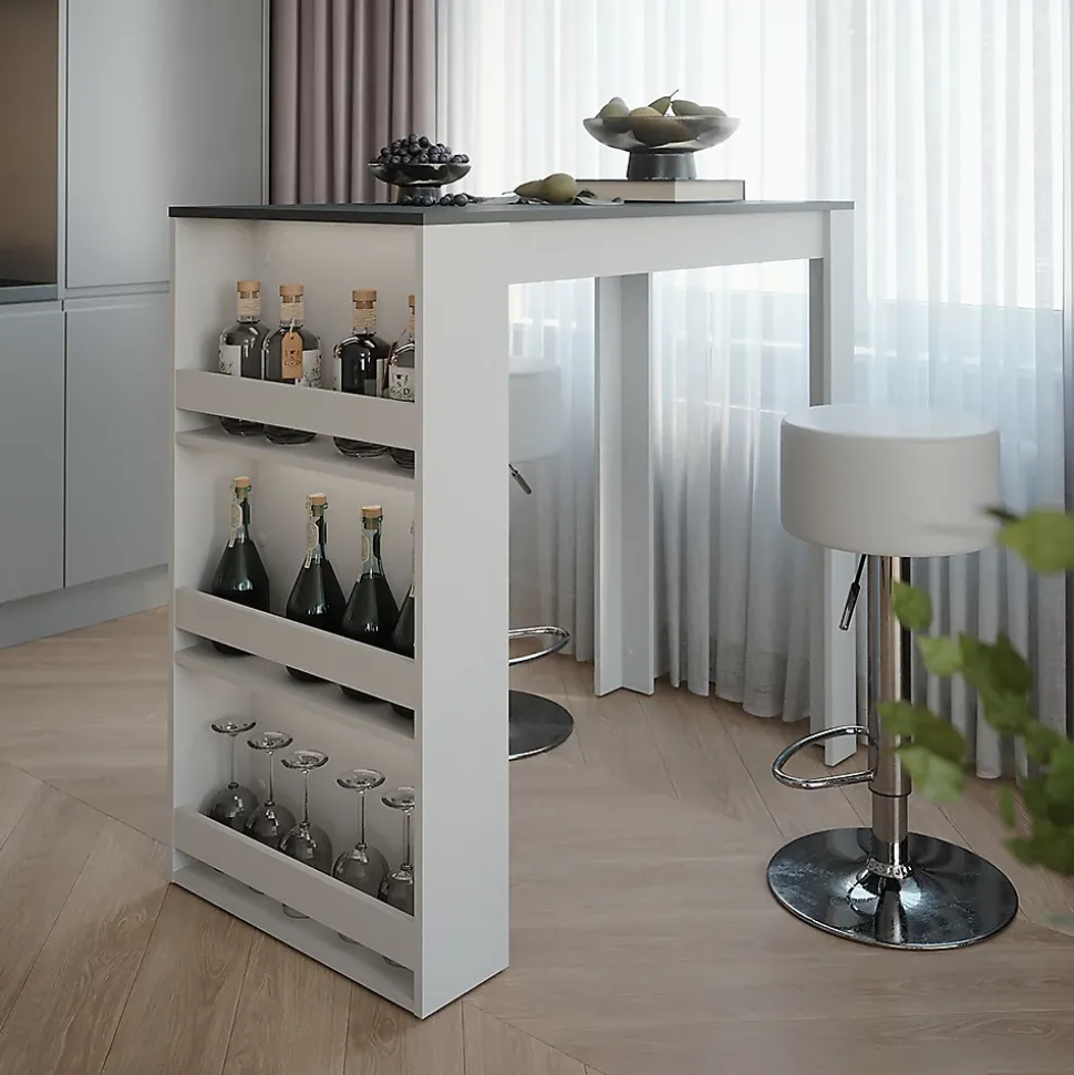 Vicco Set de table de bar blanc/anthracite 57x117cm avec 2 tabourets de bar