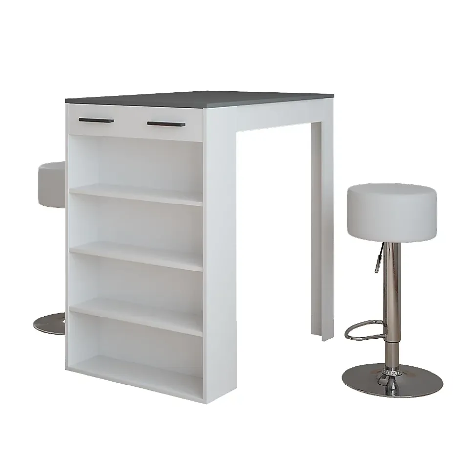 Vicco Set de table de bar blanc/anthracite 67x100cm avec 2 tabourets de bar