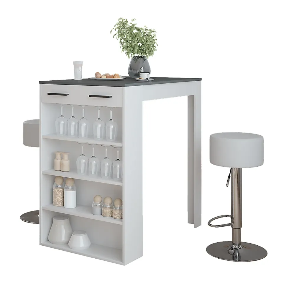 Vicco Set de table de bar blanc/anthracite 67x100cm avec 2 tabourets de bar