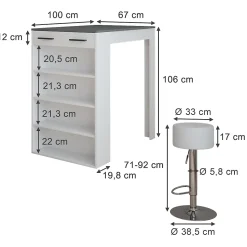 Vicco Set de table de bar blanc/anthracite 67x100cm avec 2 tabourets de bar