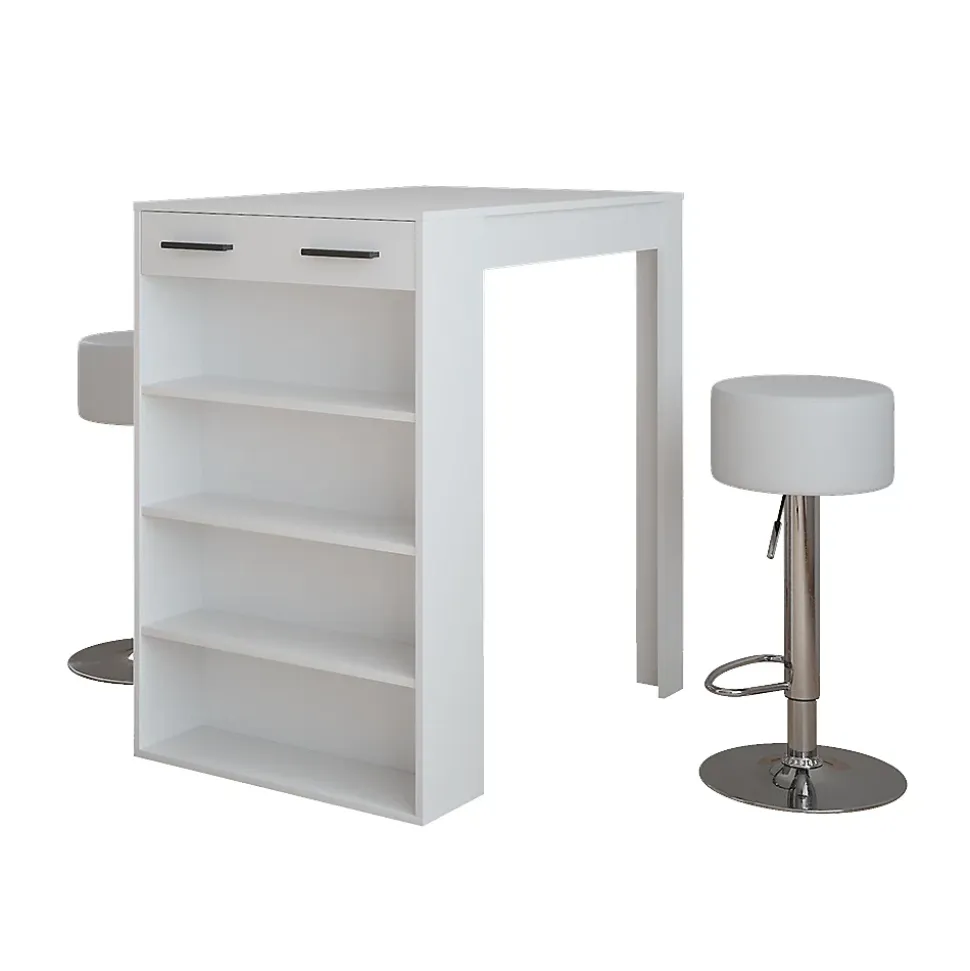 Vicco Set de table de bar Blanc 67x100cm avec 2 tabourets de bar
