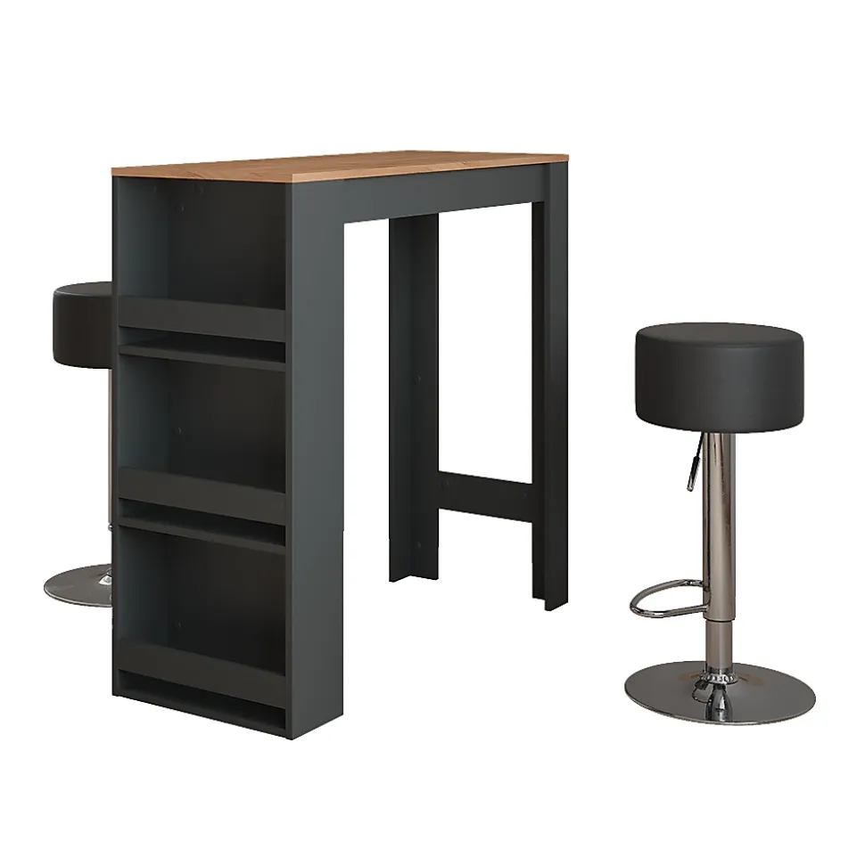 Vicco Set de table de bar Anthracite/chêne doré 45x110cm avec 2 tabourets de bar