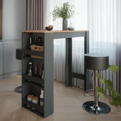 Vicco Set de table de bar Anthracite/chêne doré 45x110cm avec 2 tabourets de bar