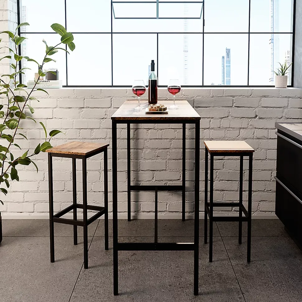 Vicco Set de table de bar Bois antique 120x50cm avec 2 tabourets de bar