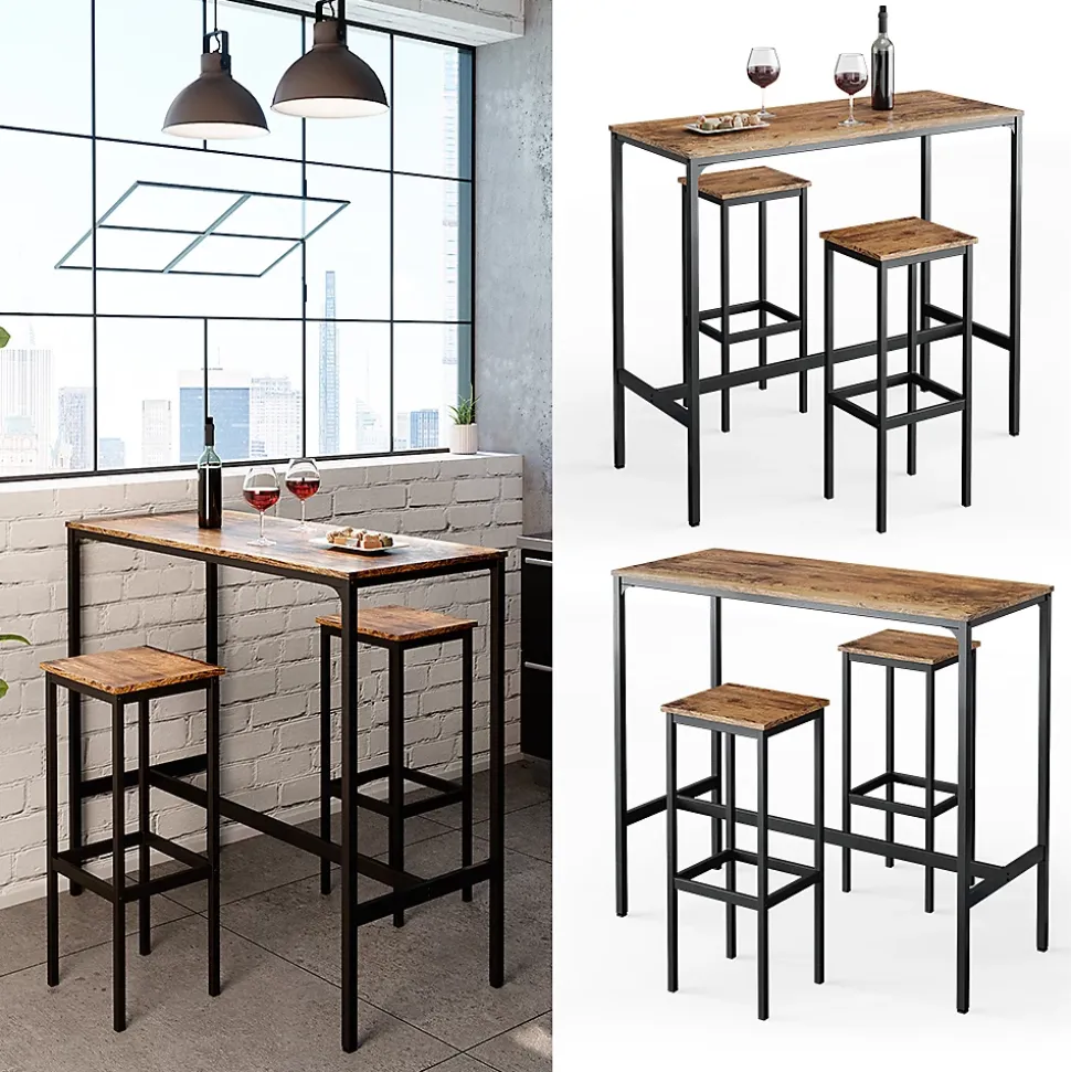 Vicco Set de table de bar Bois antique 120x50cm avec 2 tabourets de bar