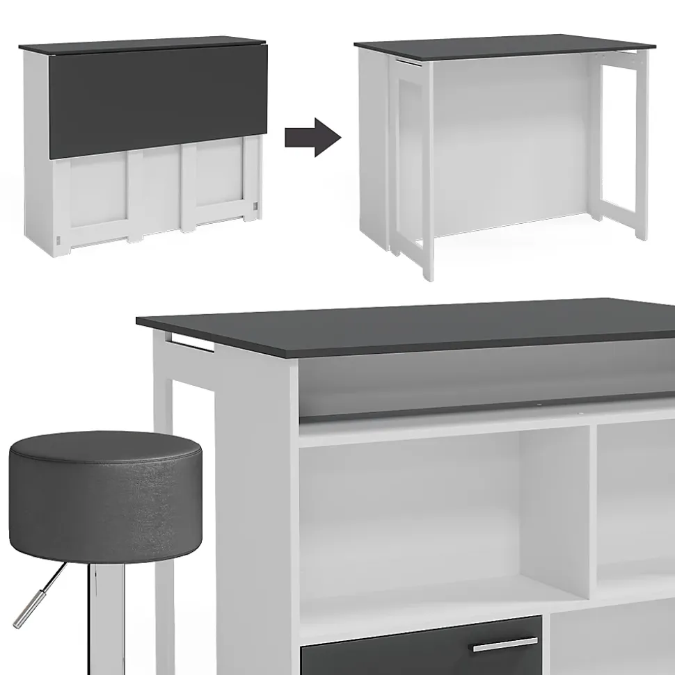 Vicco Set de table de bar Anthracite/blanc 116x37cm avec 2 tabourets de bar